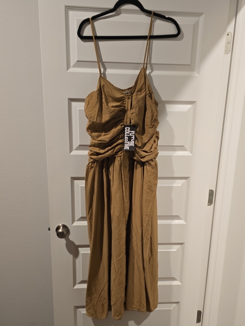 Sleeveless Tan Maxi Dress with Gathered Waist